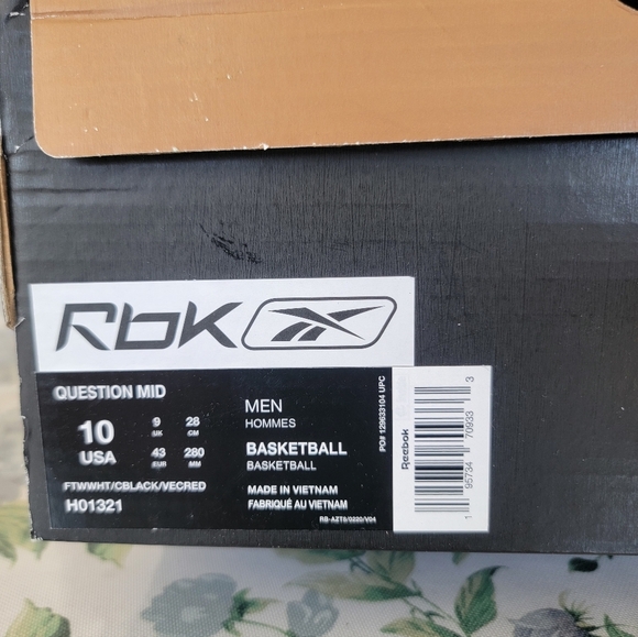 Reebok QUESTION MID Footwear White/Core Black/Vector Red SIZE 10 H01321 main image 8